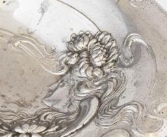 Szecessziós stílusú kínáló. Könnyűfém, kopott, 30x22 cm