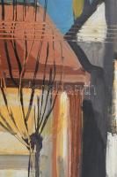 Csernó Judit (1925-2000): Utcarészlet. Olaj, karton. Jelzés nélkül. Hátoldalán feliratozott. Fakeret...