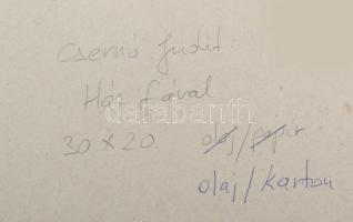 Csernó Judit (1925-2000): Utcarészlet. Olaj, karton. Jelzés nélkül. Hátoldalán feliratozott. Fakeret...