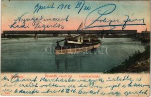 1912 Budapest IV. Újpest, Északi összekötő vasúti híd, uszály. Taussig Arthur 5431. (EK)