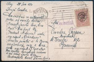 1920 Cenzúrázott képeslap Kolozsvárról Bukarestbe