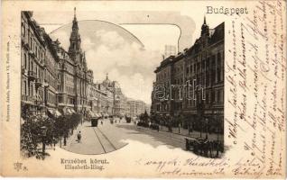 1902 Budapest VII. Erzsébet körút, villamos. Schwarcz Jakab kiadása (EK)