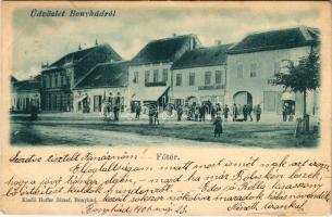 1901 Bonyhád, Fő tér, Galandauer Jakab, Englman Adolf, Streicher Benő üzlete. Hoffer József kiadása (EK)