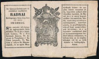 cca 1830 Az újonnan keletkezett és csudákkal tündöklött radnai Boldogságos Szűz képéhez való ájtatos imádság rézmetszet 20x12 cm