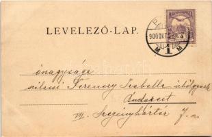 1900 Pécs, Sétatér, katonai zenekar. Rechnitzer Ottokár fénynyomdája, Fischer Ferenc kiadása