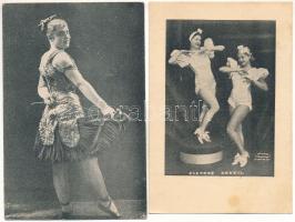 CIRKUSZI AKROBATÁK - 2 db régi képeslap: Sisters Deseil, Mariette műlovarnő / 2 pre-1945 circus postcards: female acrobats
