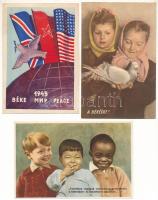 3 db postatiszta magyar propaganda képeslap: Magyar Nők demokratikus Szövetsége, 1945 Béke
