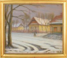 Gecse Árpád (1900-1999): Téli utca. Olaj, vászon. Jelzett. Dekoratív fakeretben. 50x60 cm