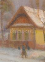 Gecse Árpád (1900-1999): Téli utca. Olaj, vászon. Jelzett. Dekoratív fakeretben. 50x60 cm