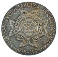 Demjén László (1935-)(?) 1995. Hatvan éves a Magyar Légoltalom ezüstözött bronz plakett, hátoldalán 030 sorszámmal (65mm) T:AU,XF patina