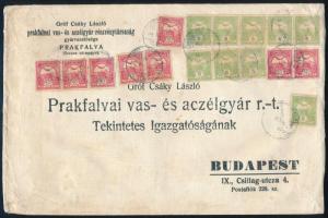 1916.12.19 24. súlyfokozatú céges levél tarifahelyes 125f (17 bélyeges) bérmentesítéssel, 1913-as Turul VII. vízjelű bélyegekkel RR!