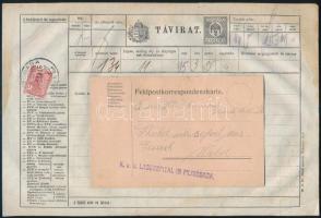 1917.11.15. 11 szavas K.u.K. távirat Csehországba 1K bérmentesítéssel