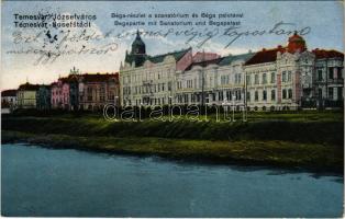 1917 Temesvár, Timisoara; Józsefváros, Béga részlet, Szanatórium és Béga palota / riverside, sanatorium and palace, Iosefin