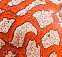 Gorka Iparművészeti vállalatos narancs-fehér kínáló tál: 23 cm . Mázas kerámia, jelzett, kis mázsín ...