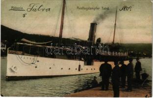 Abbazia, Opatija; Ausflugdampfer Tátra / egycsavaros tengeri személyszállító gőzhajó (a háború alatt 1916-tól hadiszolgálatot teljesítő felfegyverzett kísérő hajó) / Hungarian single screw sea-going passenger steamship, served as an armored escort ship in the WWI (K.u.K. Kriegsmarine) (ázott sarok / wet corner)