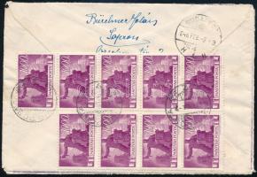 1946 (7. díjszabás) Ajánlott levél Sopronból Budapestre 9 db Újjáépítés 1000P bélyeggel