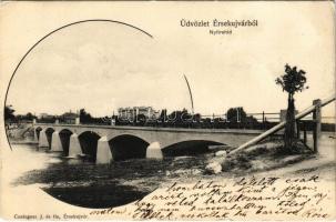 Érsekújvár, Nové Zamky; Nyitra híd. Conlegner J. és fia kiadása / Nitra bridge (EK)