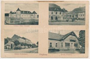 Fogaras, Fagaras; Cetatea Mihai Viteazul, Palatul Prefecturei, Scoala Normala / vár, vármegyeháza, iskola, Eugen Hintz, Joan Lazar üzlete és saját kiadása / castle, county hall, school, shops (ragasztónyom / glue marks)