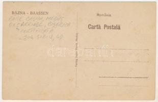Bázna, Báznafürdő, Felsőbajom, Bad Baassen, Baiumul de Sus; Evangélikus erődtemplom, ökrös szekér, e...