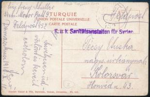 1918 Tábori posta képeslap K.u.k. Sanitätsanstalten für Syrien + TP 452 b