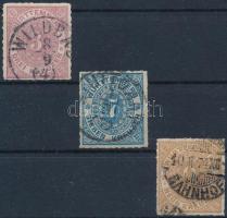 1869/1873 Forgalmi bélyegek, 9kr érték Heinrich BPP vizsgálójellel Mi 38-40 (Mi EUR 75.-) (Mi 40 papírelvékonyodás / thin paper)