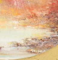 Kozma Imre (1933-2020): Napos táj. Olaj, farost, jelzett, hátoldalán Kozma Imre autográf ajándékozás...