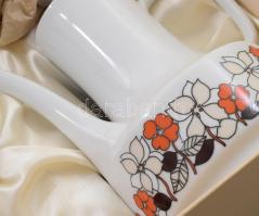 Hollóházi retro virágmintás kávés készlet, eredeti dobozában