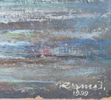 Kozma Imre (1933-2020): Messinai öböl, Szicília. Olaj, farost, jelzett, hátoldalán címkén feliratozo...