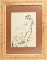Vaszary János (1867-1939): Női akt. Ofszet, papír, jelzett a nyomaton. Dekoratív, üvegezett fakeretb...
