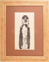 Vaszary János (1867-1939): Álló női akt. Ofszet, papír, jelzett a nyomaton. Dekoratív, kissé kopott ...