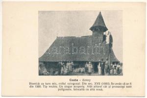 Bálványoscsaba, Ceaba; Biserica cu turn mic, coiful octogonal. Biserici de lemn din Transilvania / Fatemplom / wooden church