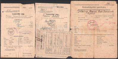 7 db katonai okmány, leszerelési jegy, szabadságolási igazolvány, származási igazolvány, dandárparan...