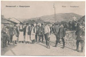 Ruszpolyána, Ruspolyana, Havasmező, Havaskő, Poienile de sub Munte, Ruspoiana (Máramaros); Fő tér, német katonák / Hauptplatz / main square, WWI military, German soldiers (kis szakadás / small tear)