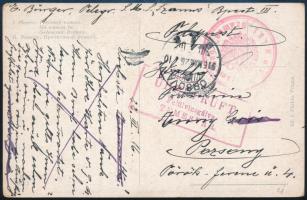 1916 Tábori posta képeslap temesvári cenzúrával S.M.S. Szamos Dunai Flottilla