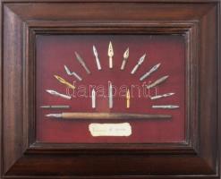 Francesco Rubinato díszes tollhegyekből összeállított üvegezett falidísz, 34x28 cm