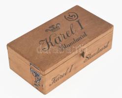 Karel I Standard holland szivaros fadoboz, benne vegyes cigaretta-gyűjtőképek (közte régi filmszínés...