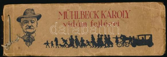 1935 Mühlbeck Károly vidám fejlécei. Előszó: Herczeg Ferenc. Bp., 1935, Új Idők. Kiadói haránt-alakú fűzött papírkötésben, kopott, foltos borítóval, a borítón kis szakadással, a gerincen kis sérüléssel.