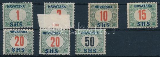 SHS 1919 7 db klf portó bélyeg, Bodor vizsgálójellel (66.200) (50f és 20f postatiszta / MNH)