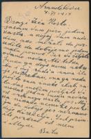 1917 8H Díjjegyes levelezőlap 15H díjkiegészítéssel, "K.u.K. ETAPPENPOSTAMT / ARANGJELOVAC"...