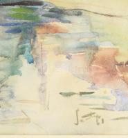 Olvashatatlan jelzéssel: Vízparti táj. Akvarell, papír, hátoldalán Szervatiusz Elena (?) felirattal,...