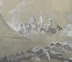 Pataky László (1857-1912): Táborozó katonák.
Vegyes technika, papír jelzett, 18,5x31,5 cm. Üvegezet...