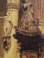 Káró Géza (1907-): Brüsszeli Szent Mihály és Szent Gudula-székesegyház belseje. Olaj, falemez, jelez...