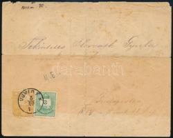 1875 Hibásan felragasztott Réznyomat 2kr + Színes számú 3kr levélen UJVIDÉK - BUDAPEST