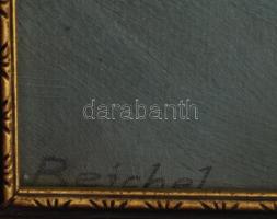 Reichel Kálmán (1879-1926): Téli, falusi este. Olaj, karton, jelezve balra lent. 29,5x39,5 cm. Üvege...