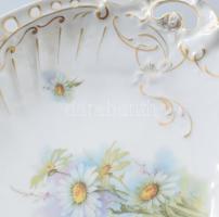 Antik díszes porcelán kínáló, jelzett, kopással, 32x26 cm