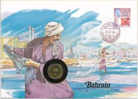 Bahrein 1992. 5f sárgaréz felbélyegzett borítékban, bélyegzéssel, német nyelvű tájékoztatóval T:AU  Bahrain 1992. 5 Fils brass in envelope with stamp, cancellation and a prospectus in german C:AU