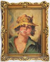 Jelzés nélkül, XX. sz. eleje: Cigarettázó fiú arcképe. Olaj, vászon. Dekoratív fakeretben. 40x30 cm