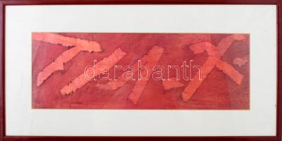 Szabó Nóra: Absztrakt. Vegyes technika, karton, üvegezett keretben, jelzett, hátoldalon a szerző sor...