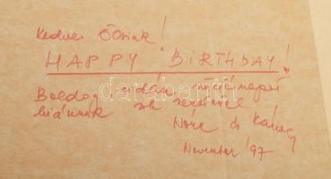 Szabó Nóra: Absztrakt. Vegyes technika, karton, üvegezett keretben, jelzett, hátoldalon a szerző sor...