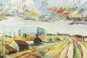 Bátori István (1952-): Táj. Olaj, farost. Jelzett. Fakeretben. 54x71 cm